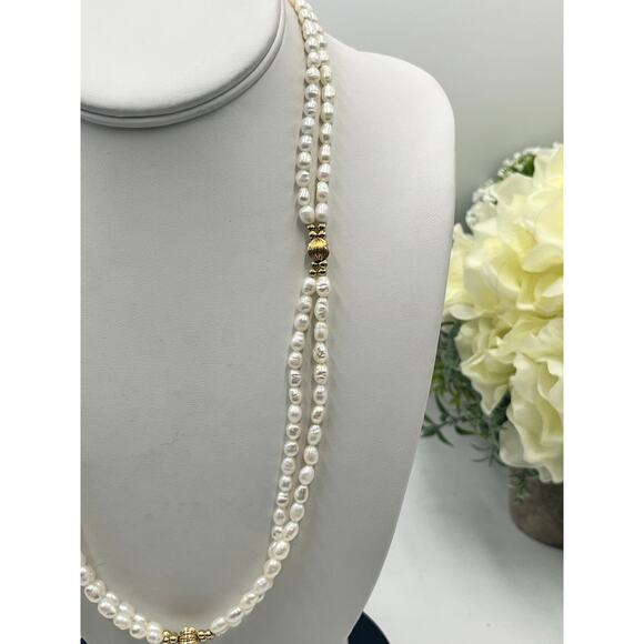 14k‎ Yellow Gold Two Strand Potato Freshwater Pearl Gold Beaded
Necklace - Picture 3 of 9